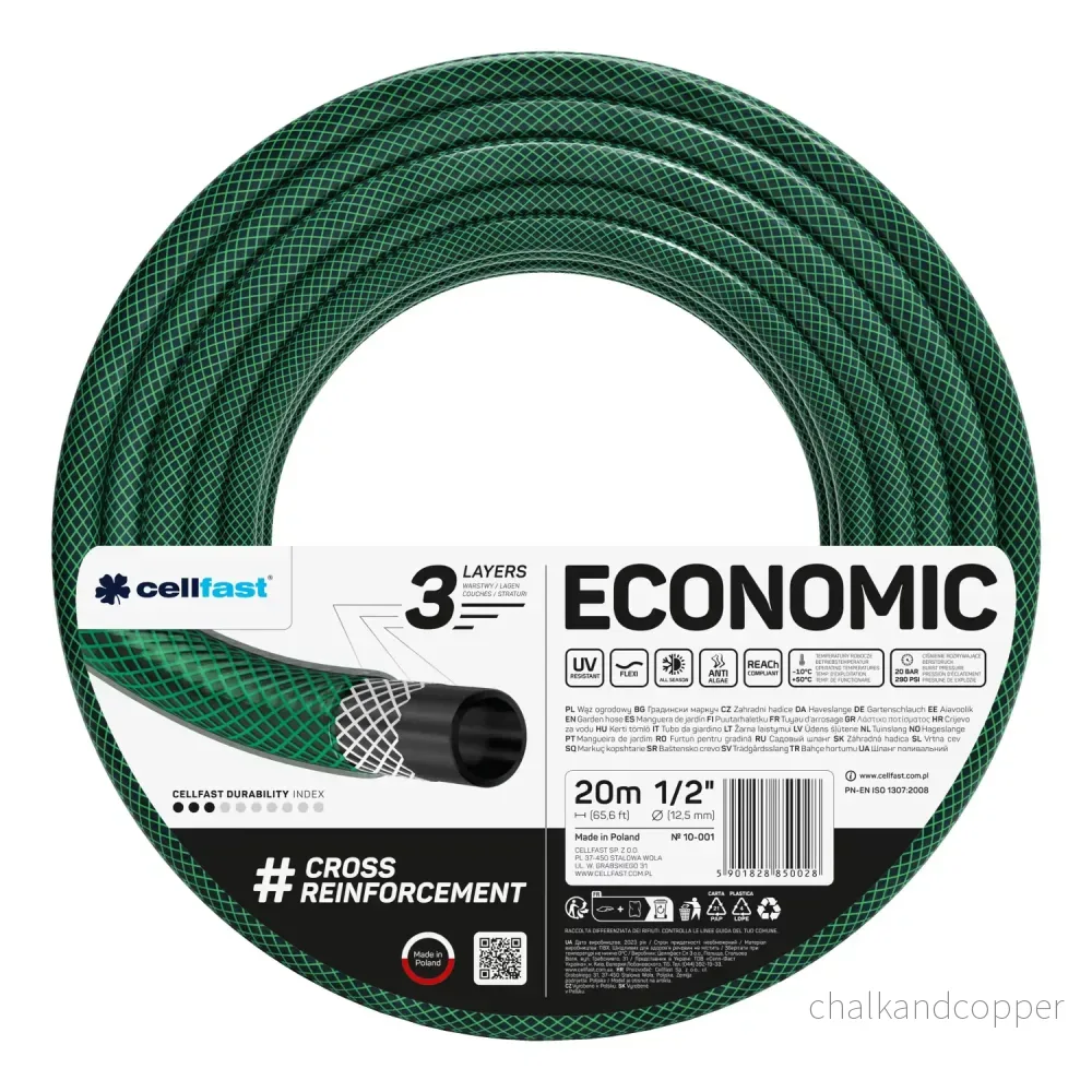 Cellfast Economic trädgårdsslang 1/2" 20 m + Cellfast slanghållare, grå + set med Cellfast Basic rak sprinkler 1/2" - Bild 2