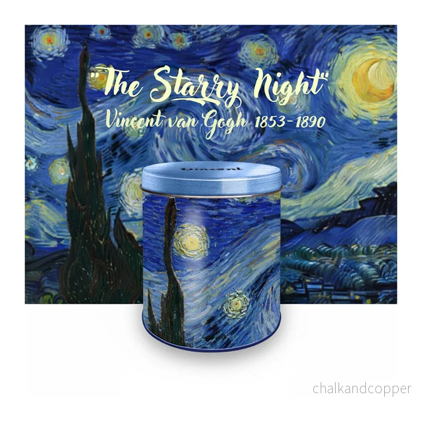 Van Gogh Stroopwafel Plåtburk – Starry Night med reliefdetaljer (115×100 mm)