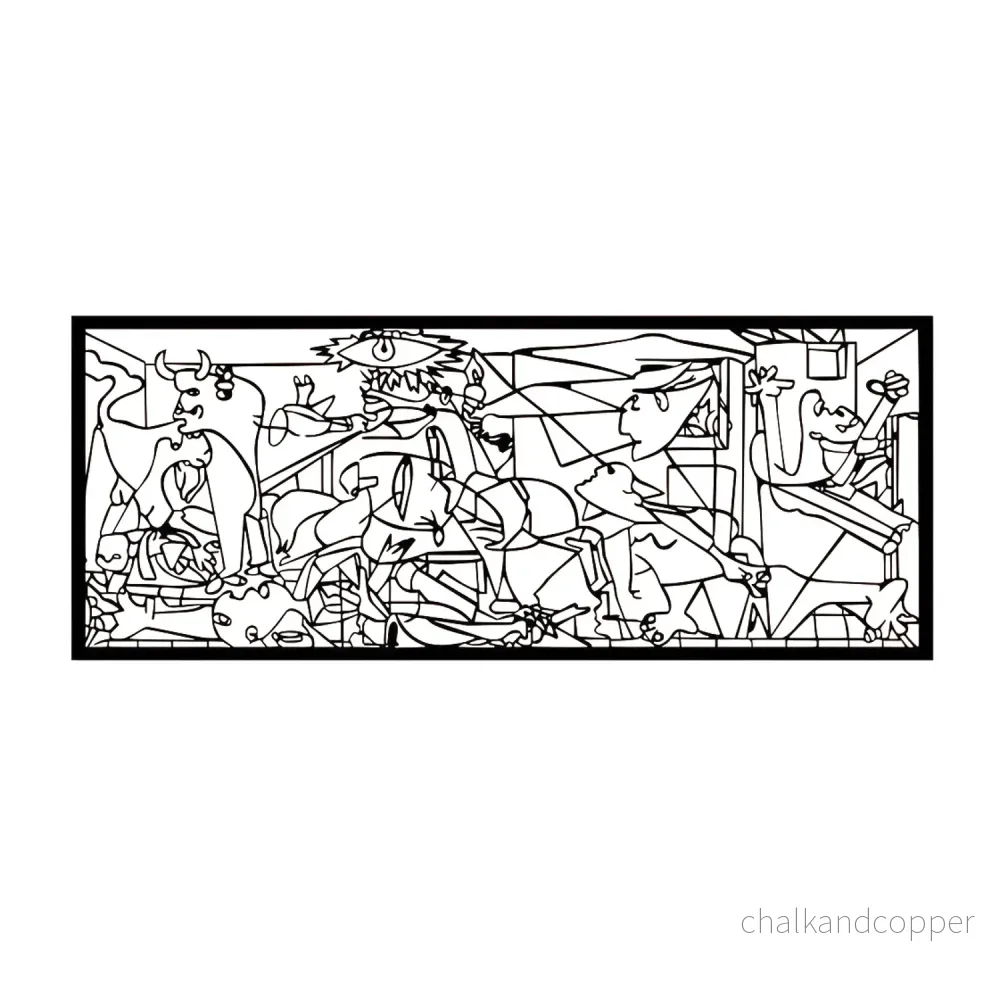 Genombruten målning, 3D-väggdekoration, 3D-målning "Guernica av Pablo Picasso" 100x40cm Svart
