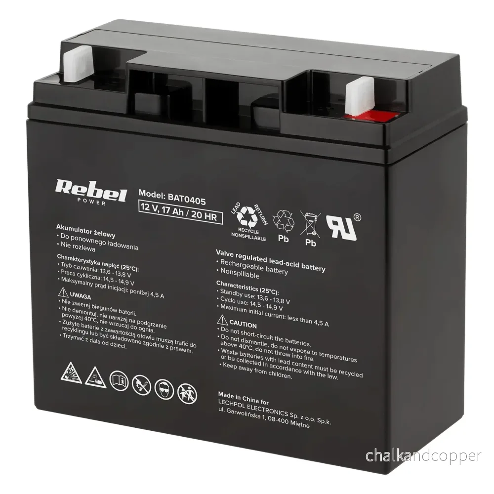 Rebel12V 17Ah underhållsfritt gelbatteri för UPS