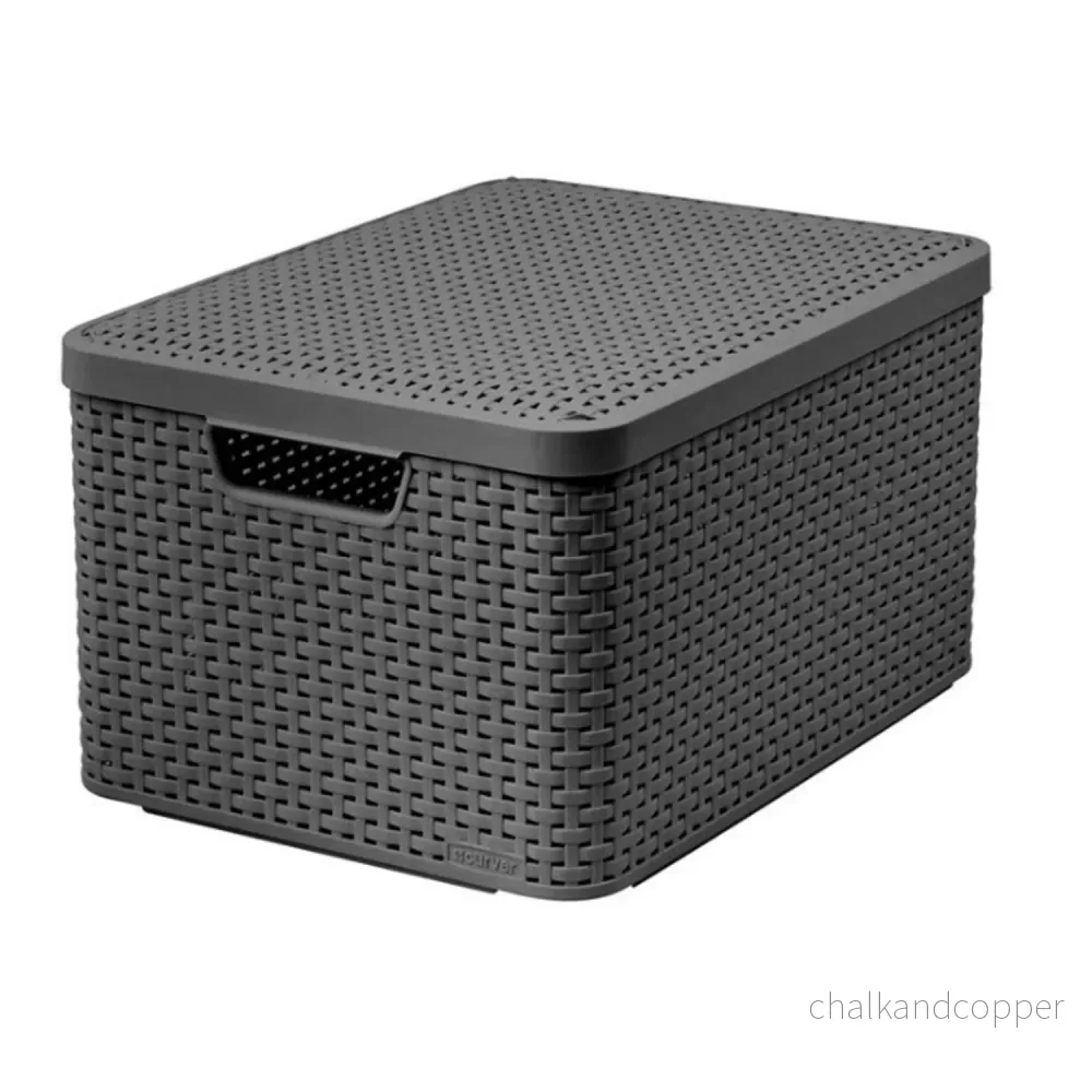 Curver korg, flerfunktionell, med lock, grå, Rattan Style L