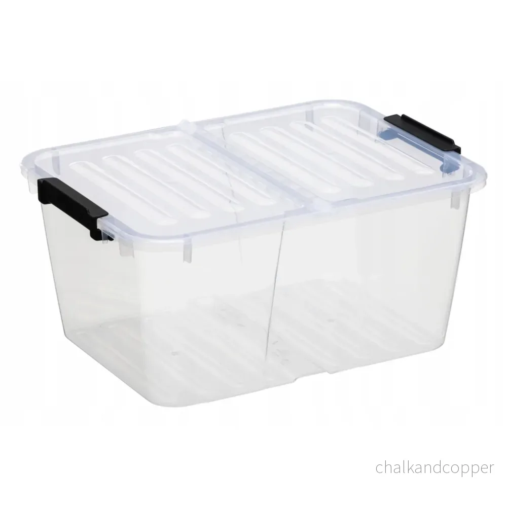 Plast Team Home Box Flex 15L behållare med dubbelt lock, vikbart lock, säkerhetsklämmor, transparent, 23010800