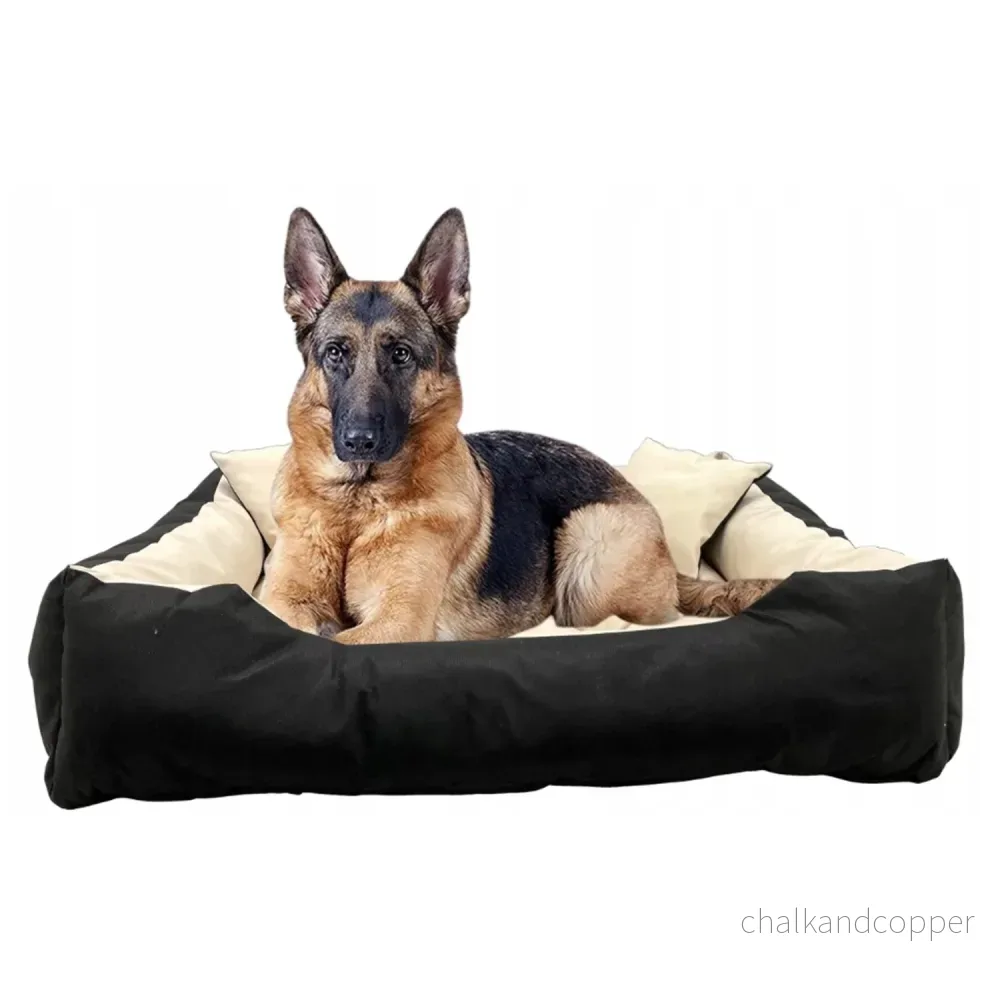 KingDog Ecco Hund- och Kattsäng Med Kudde Vattentät Nylon Hundkudde Hundkorg Husdjurssäng Tvättbar Vattentätt Material (Innermått: 40 x 30/Yttermått: 55 x 45 cm, Beige) - Bild 3
