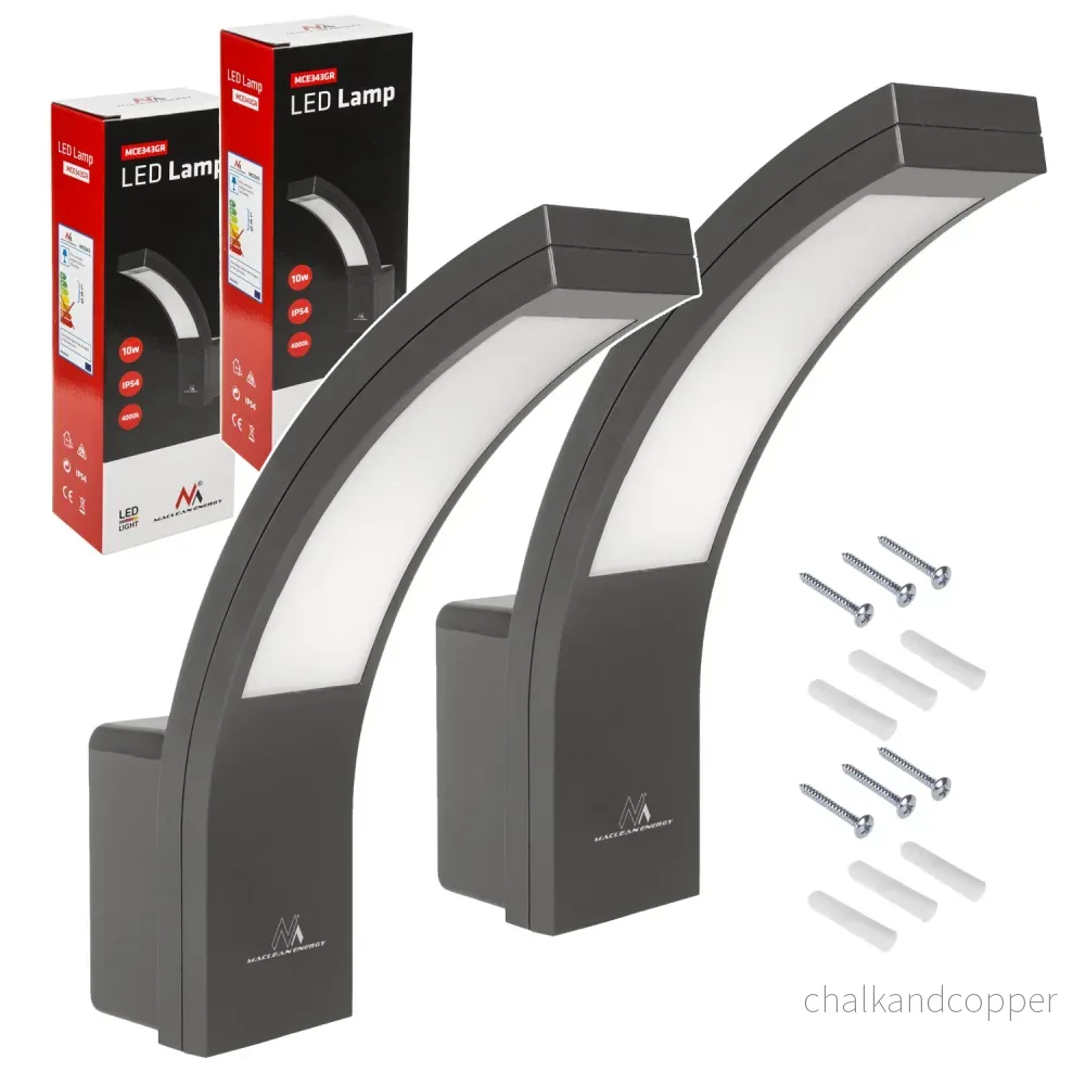 Maclean LED-fasadlampa, 800 lm, 10 W, ljusfärg naturvit (4000 K), färg grå, MCE343 GR, 2 st