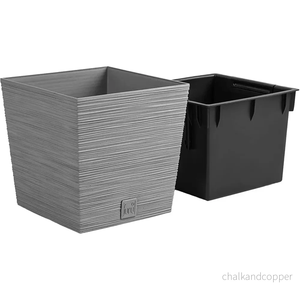 Prosperplast Furu Square Low Blomkruka Med Insats 24 x 24 x 23,5 cm Kapacitet 7,5L (Grå) - Bild 2