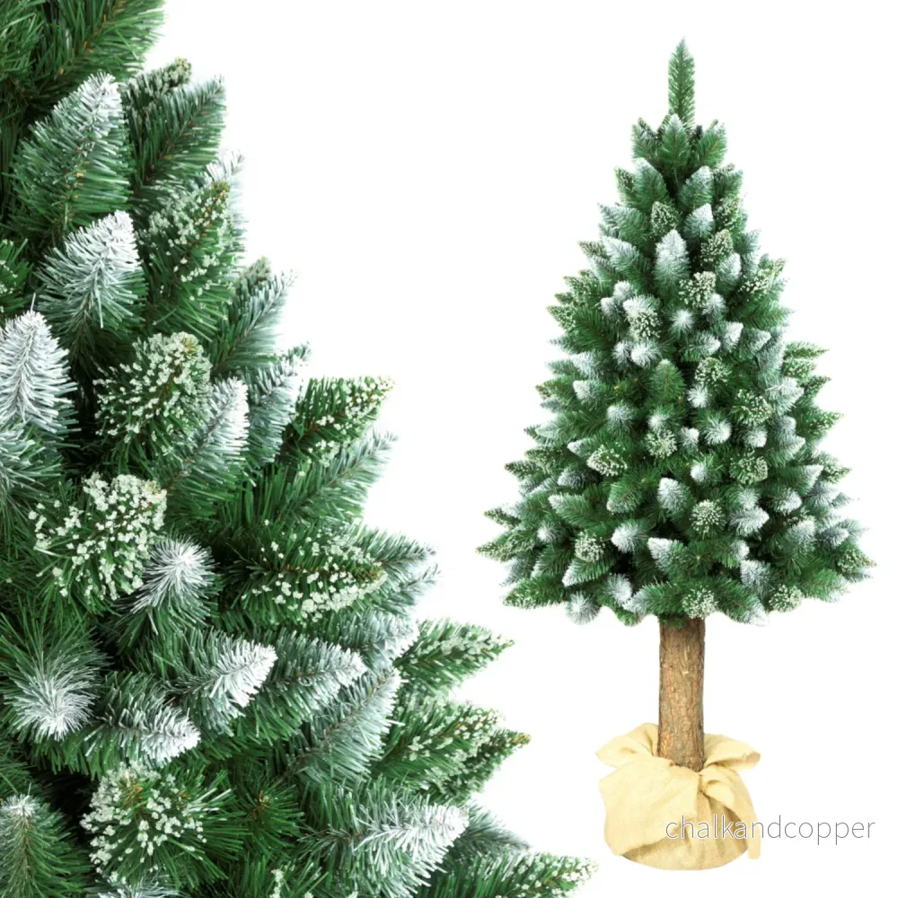 DIAMOND Konstgjord Tall Med Naturlig Stam 200cm Julgran Med Plastbotten Snöeffekt PVC-Dekoration Juldekoration - Bild 2