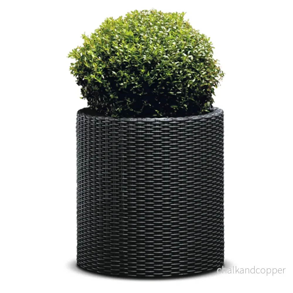 Keter Cylinder Planter M är en rund blomkruka med en diameter på 36 cm i elegant antracitfärg. - Bild 2
