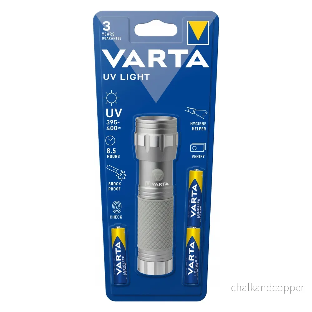 UV-LED-ficklampa 15638 i aluminium, UV-våglängd 395–400 nm, Multi LED-teknik + Varta-batterier ingår