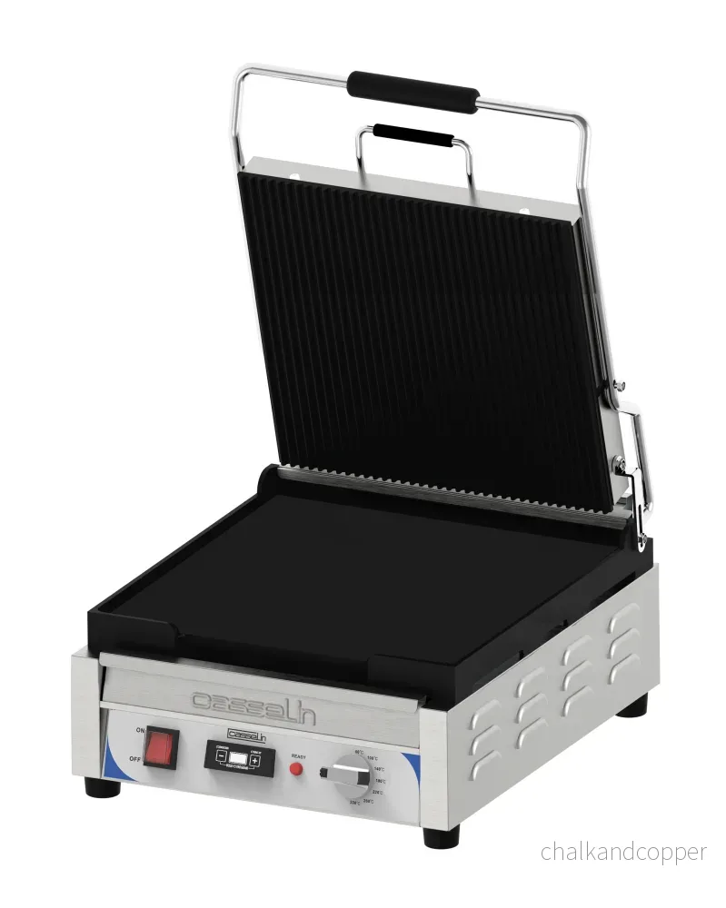 Kontaktgrill Premium räfflade - slät med timer - XL