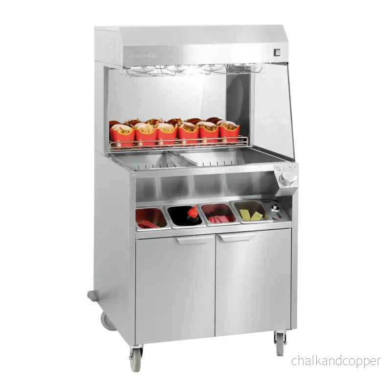 Pommes fritesvärmare och förvaringsstation – infraröda lampor – med underbord – 4 x GN 1/6 – 80 cm Pommes fritesvärmare och förvaringsstation – infraröda lampor – med underbord – 4 x GN 1/6 – 80 cm