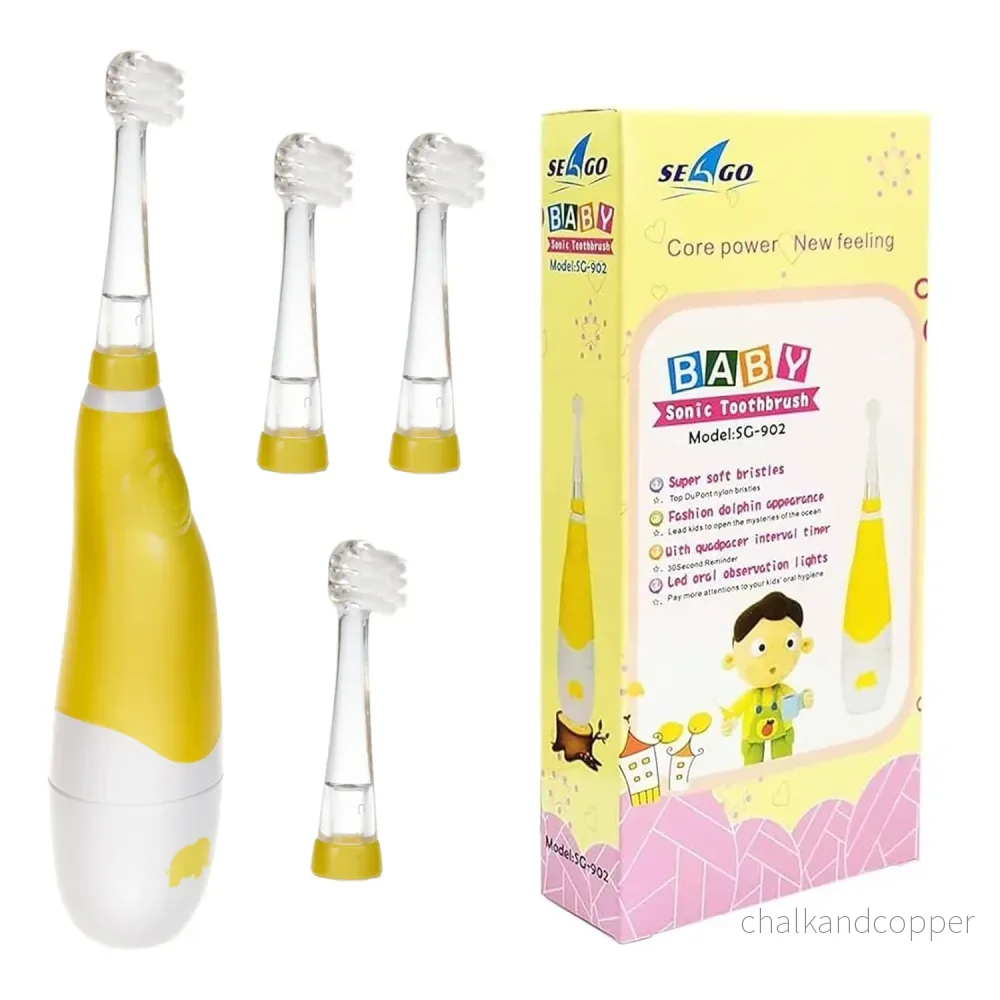 SEAGO sonic-tandborste för barn, gul, 1xAA 1,5V (ingår ej), 4 stift, SG-902 Gul