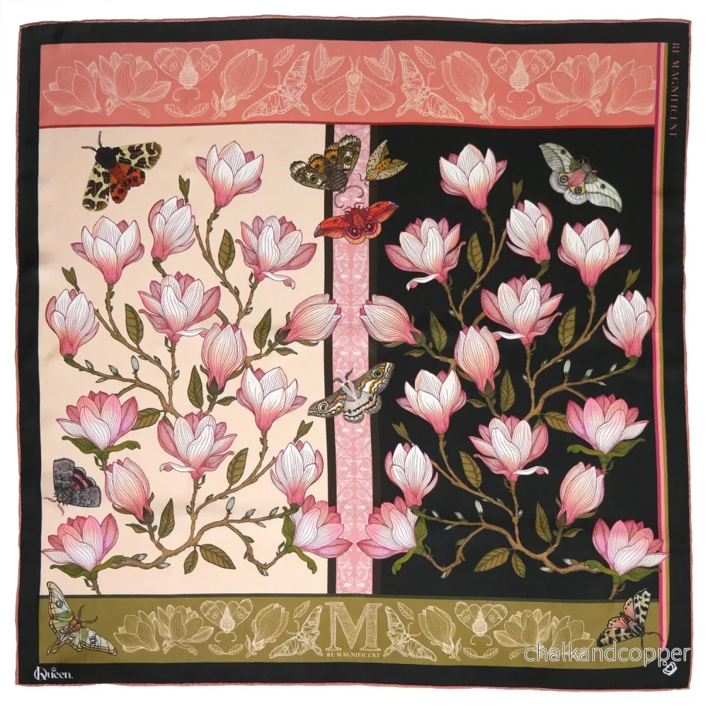 Silk Scarf Sweetly Small Magnolia Morning & Midnight Kueen