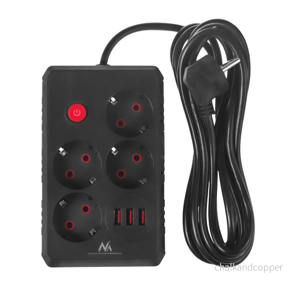 Maclean grenuttag, förlängningskabel 4 uttag + 3xUSB, 110-240V AC 50/60Hz, 2.1A max 2500W, 3m, svart, MCE393 B - Bild 2