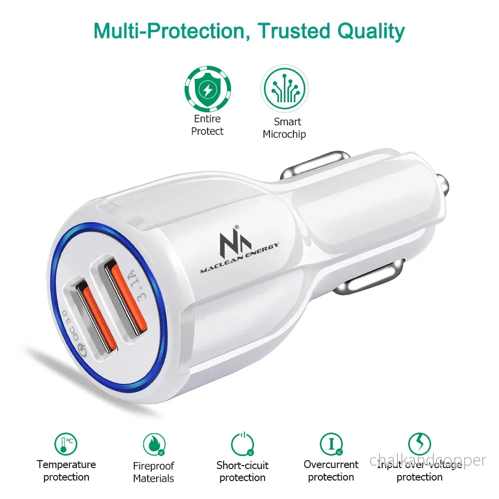 QC 3.0 Maclean Energy MCE478 W billaddare - vit Qualcomm Quick Charge QC 3.0 - 5V / 3A, 9V / 1.8A, 12V / 1.6A och 5V / 3.1A uttag - Bild 2