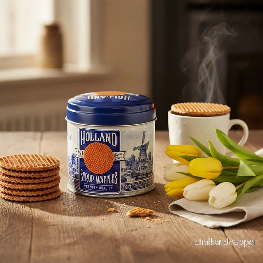Delfts Blauw burk med premium stroopwafels (10 st, ca 350 g totalt) – Exklusivt gåvoset - Bild 2