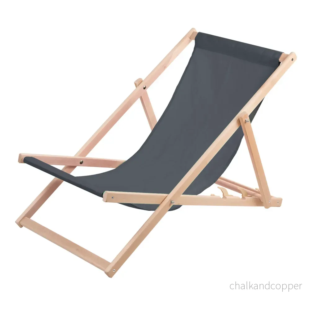 Woodok solstol i bokträ, grå, perfekt för stranden, balkongen, terrassen