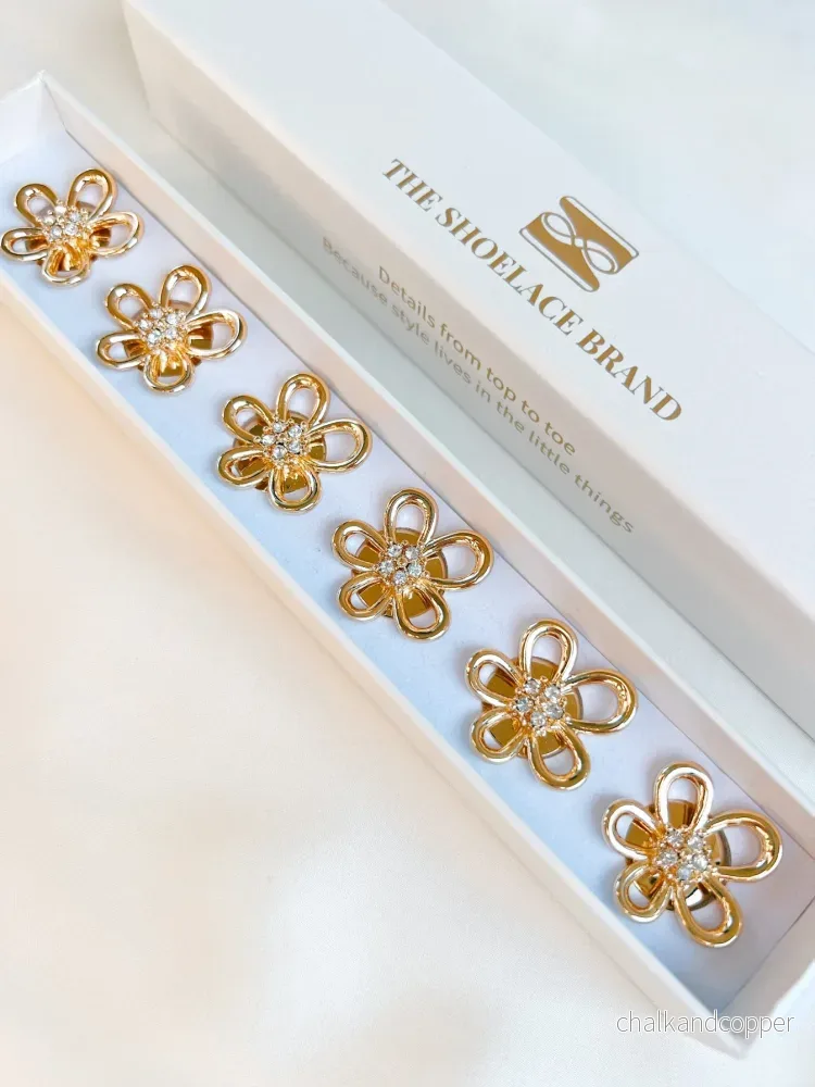 Tina Open Gold Flower Crystal Button Charm Gold The Shoelace Brand