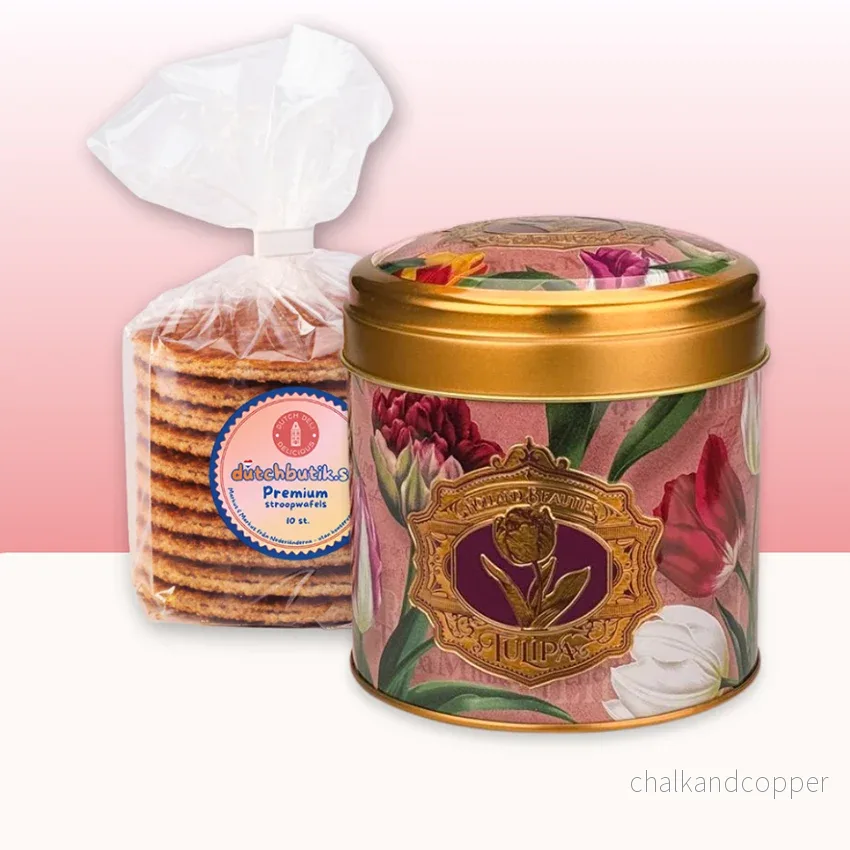 Pretty Tulips Presentburk Rosa – 10 st (ca 350 g totalt) premium Stroopwafels i exklusiv design (Gåvoset)