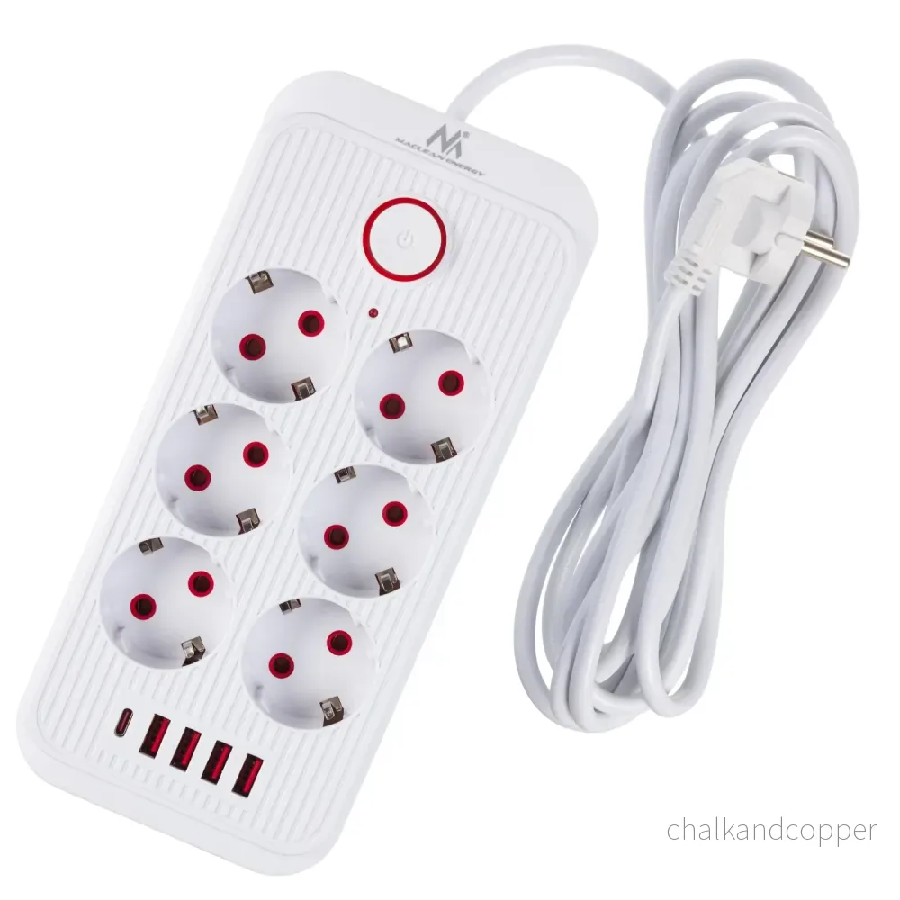 Maclean grenuttag, 6 uttag förlängningskabel + 4xUSB, 110-240V AC 50/60Hz, 2.1A max 2500W, 3m, vit, MCE391 W - Bild 2