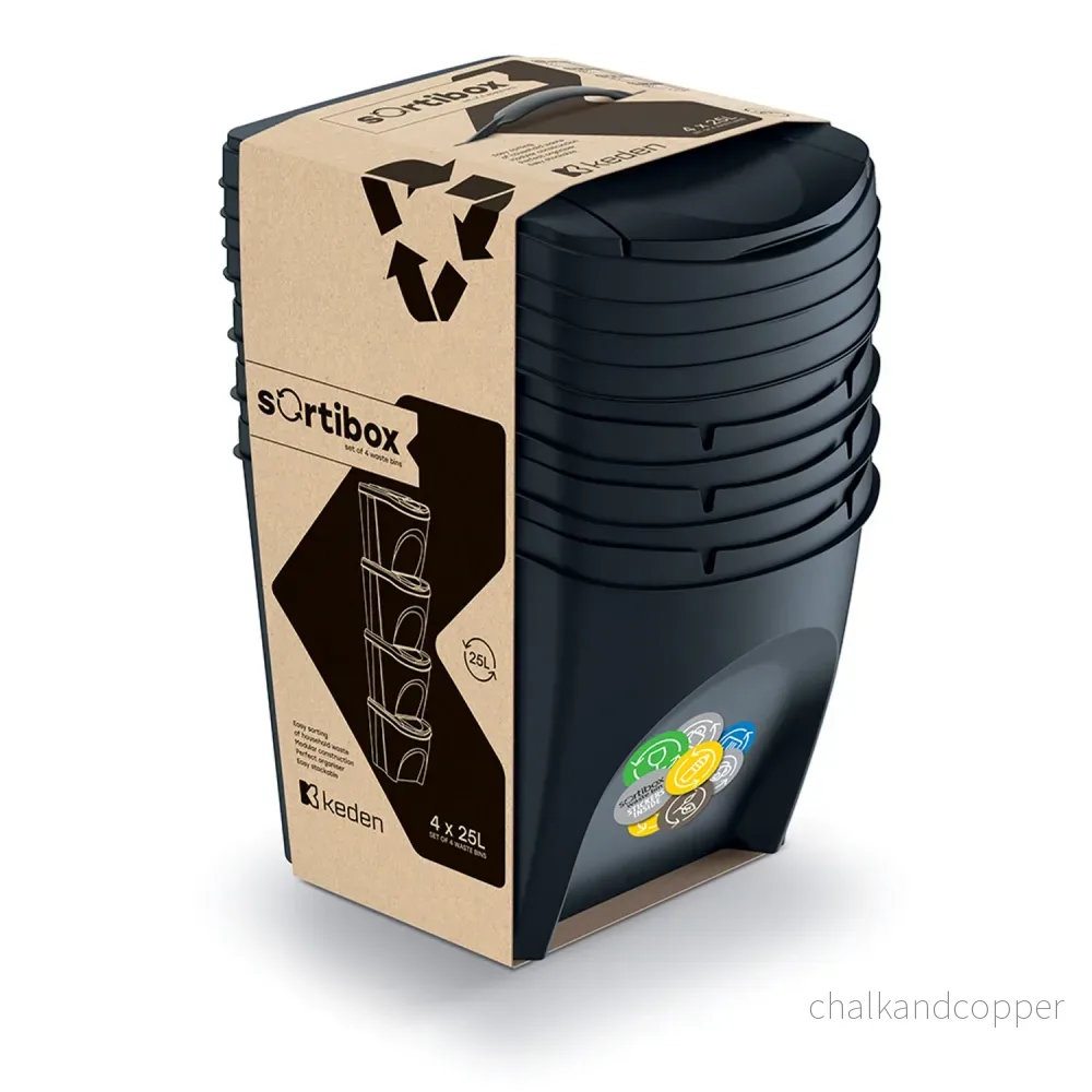 Keden Sortibox Avfallssepareringssystem 4x25L Set Avfallssepareringskärl Återvinning Återvinningskärl Avfallssorteringskorgar Plastsoptunnor - Bild 3