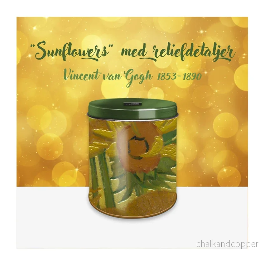 Van Gogh Stroopwafel Plåtburk – Sunflowers med relief (115×100 mm)