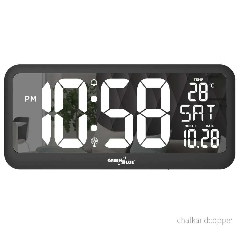 GreenBlue GB214 Digital Klocka Med Temperatursensor 37x17cm Stor Väggklocka Larm LED-Display För Att Placera På Ett Bord Eller Att Hänga På Väggen Drivs Av Nätadapter Eller Batterier - Bild 2