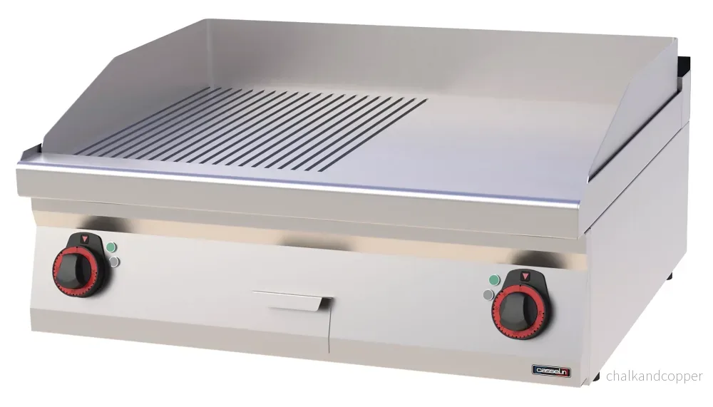 Grillplatta räfflade slät krom 80