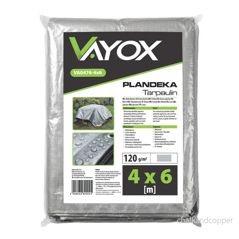 Silverfärgad presenning 120 g, 4 x 6 m, VA0476, vattentät, Vayox - Bild 2