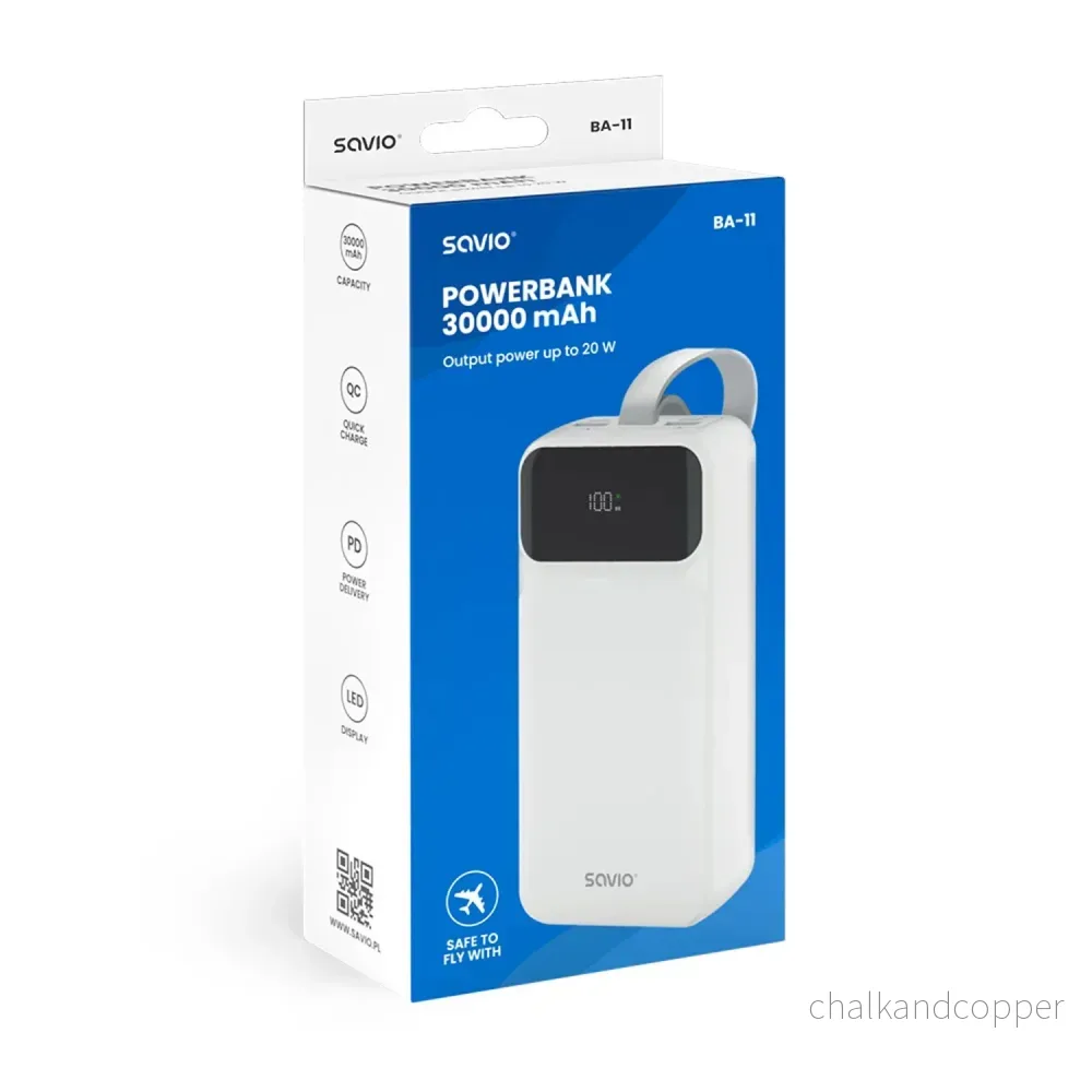 Powerbank SAVIO, 2 portar USB, 1 port USB-C, snabbladdning, strömförsörjning, SAVBA-11 - Bild 3