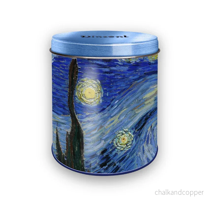 Van Gogh Stroopwafel Plåtburk – Starry Night med reliefdetaljer (115×100 mm) - Bild 2