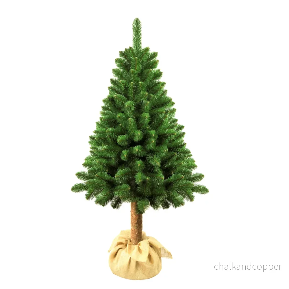 Konstgjord Tall Med Naturlig Stam 180cm Julgran Med Plastbotten PVC-Dekoration Juldekoration