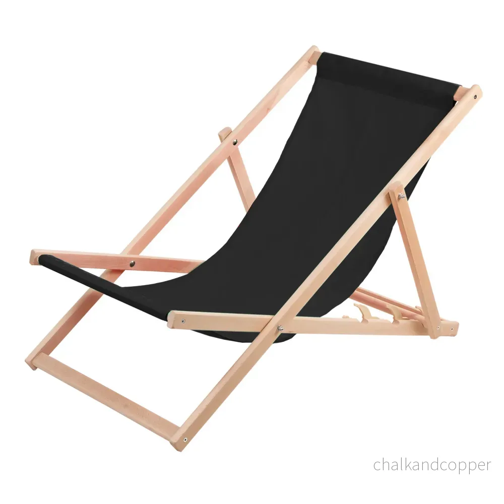 Woodok 2-Sits Solstolsset Av Bokträ Solstol För Självmontering Solstol Trädgårdssäng För Strand Trädgård Balkong Och Terrass Hopfällbar Solstol Upp Till 120 kg Svart - Bild 2