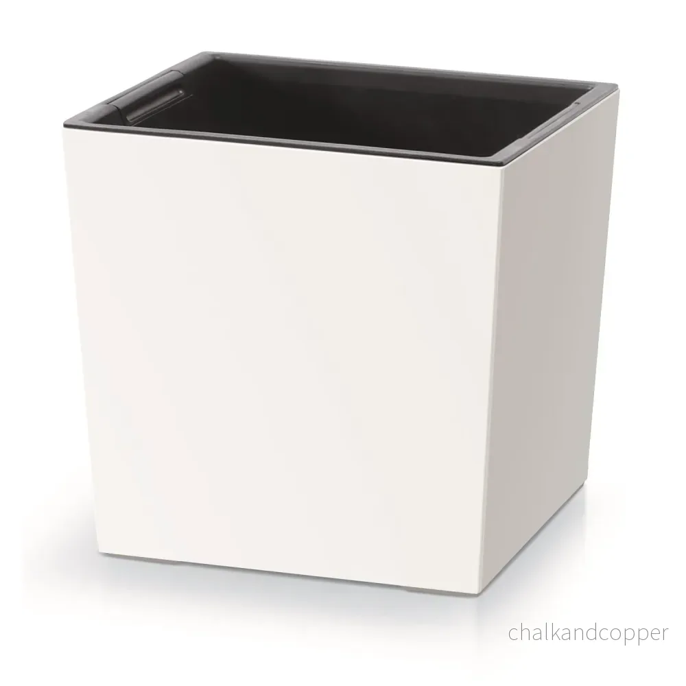 Prosperplast 2in1 Blomkruka Med Inre Krukväxt Växtkrukare Örtkruka Växtkrukare Plast Fyrkantig 29,5 cm x 29,5 cm x 29 cm (Vit)