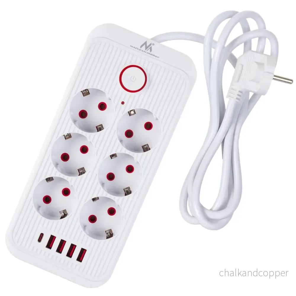 Maclean grenuttag, förlängningskabel 6 uttag + 4xUSB, 110-240V AC 50/60Hz, 2,1A max 2500W, 1,5 m, vit, MCE389 W - Bild 2