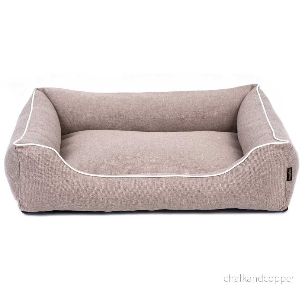 Mestizo Mallorca Comfort Sällskapssäng Hundkorg Hundsoffa Gjord Av Slitstarkt Klädseltyg (yttermått: 100x75cm / innermått: 70x53cm, beige/vit)