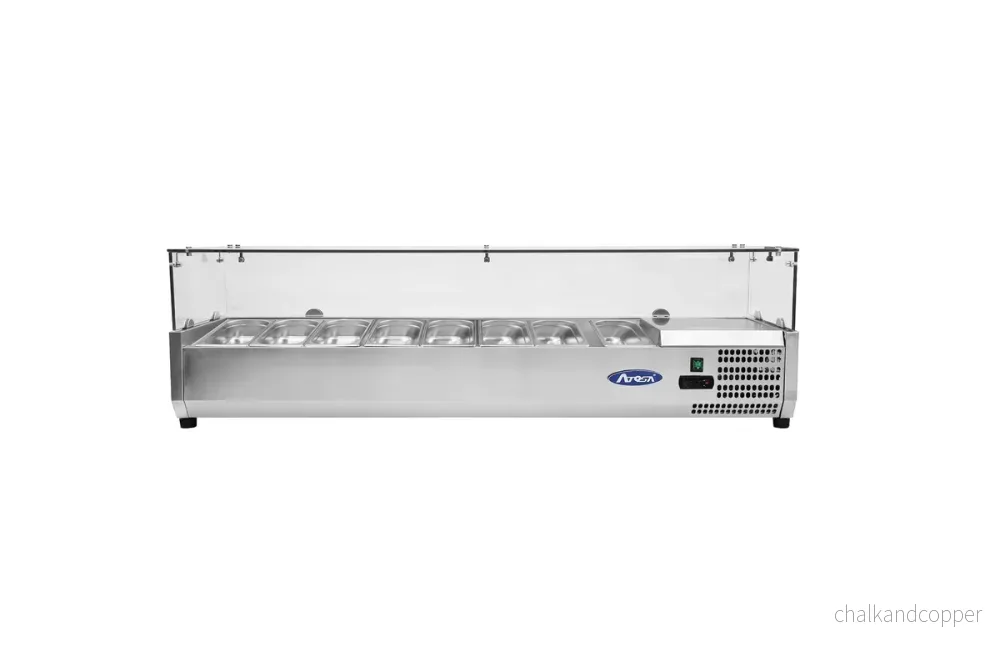 Kylränna - med glasdisk - 180,5 cm - 8 x 1/4 GN-behållare