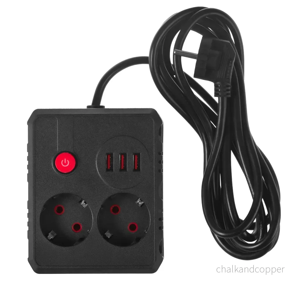 Maclean grenuttag, förlängningskabel 2 uttag + 3xUSB, 110-240V AC 50/60Hz, 2,1A max 2500W, 3 m, svart, MCE388 B - Bild 2