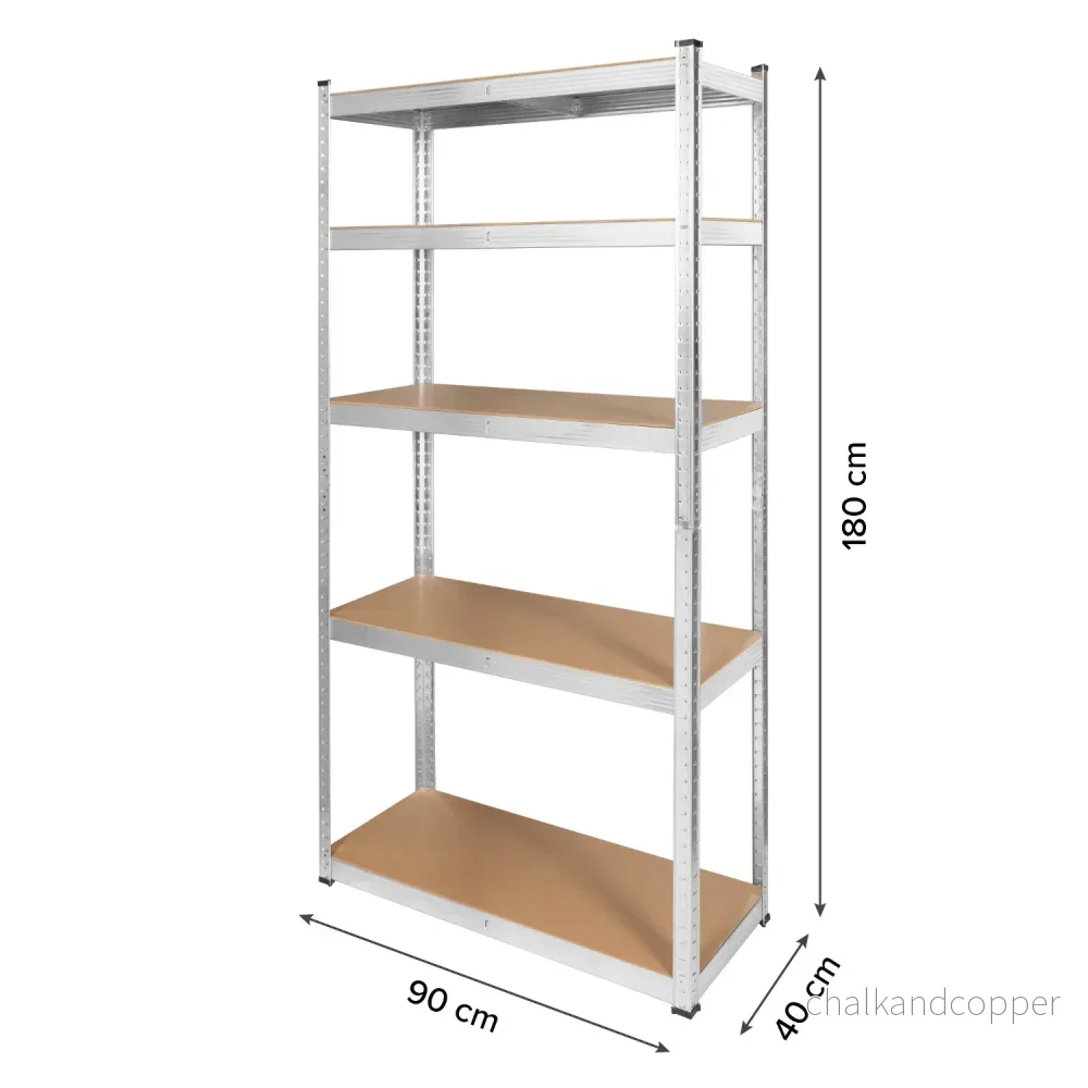 Lagerhylla i metall, 5 hyllplan, maximal belastning upp till 750 kg, 180x90x40, silverfärgad Rebel, 2 stycken - Bild 3