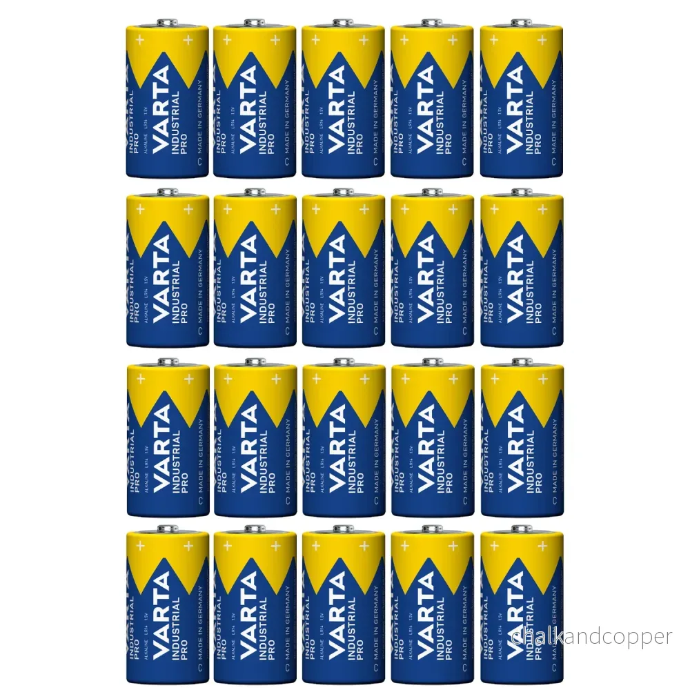 20 st. R-14 LR14 C 1,5 V alkaliska batterier, Varta Industrial Pro
