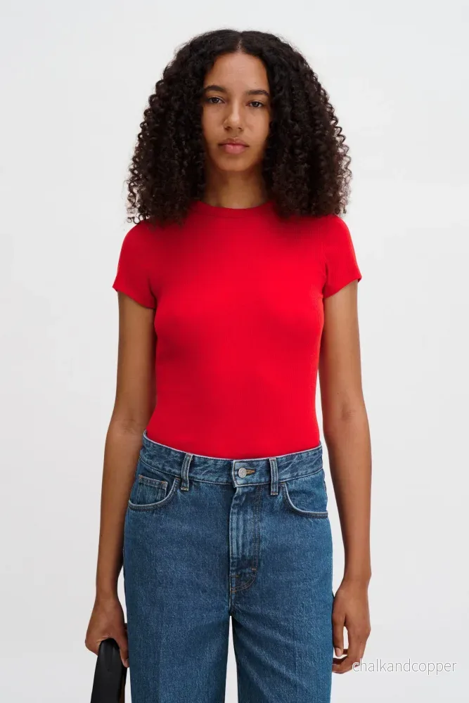 Fine Rib Tee Bright Red Filippa K Fine Rib Tee Bright Red Filippa K