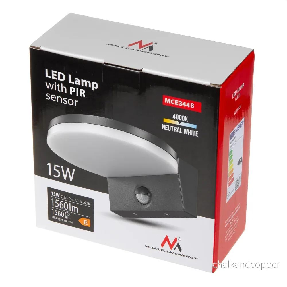 Maclean LED-lampa med rörelsesensor, PIR-sensor, svart, 15 W, IP65, 1560 lm, neutralvit färg (4000 K) MCE344 B, 2 st - Bild 3