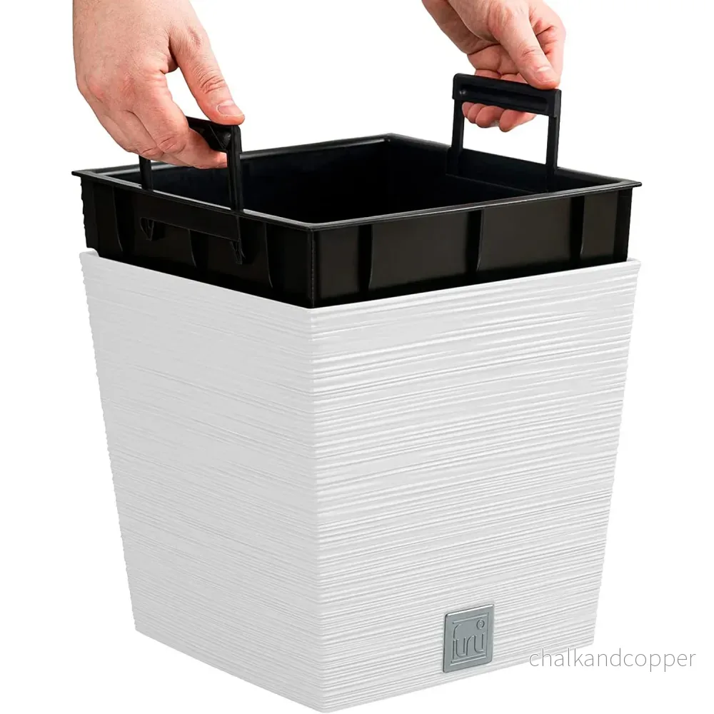 Prosperplast Furu Square Low Blomkruka Med Insats 24 x 24 x 23,5 cm Kapacitet 7,5L Vit - Bild 2