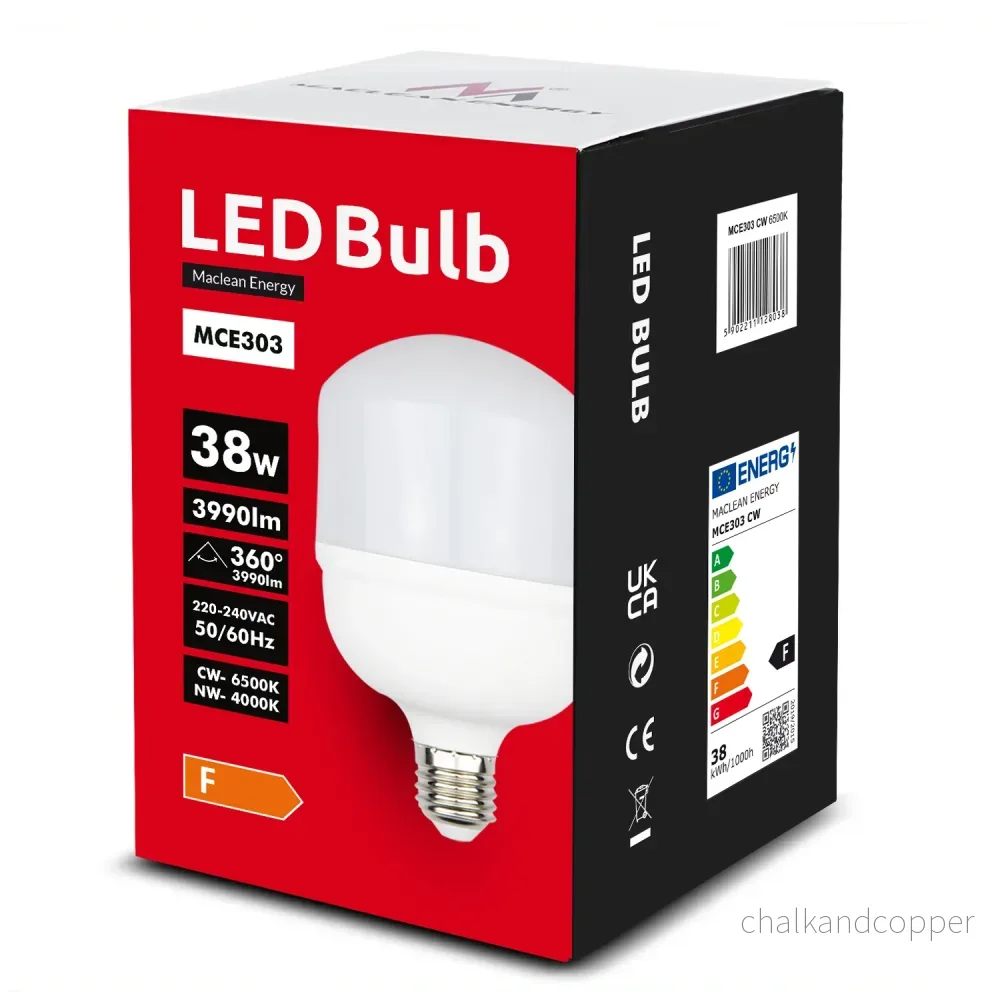 4z LED-lampa Maclean, E27, 38W, 220-240V AC, neutral vit, 4000K, 3990lm, MCE303 NW - Bild 3
