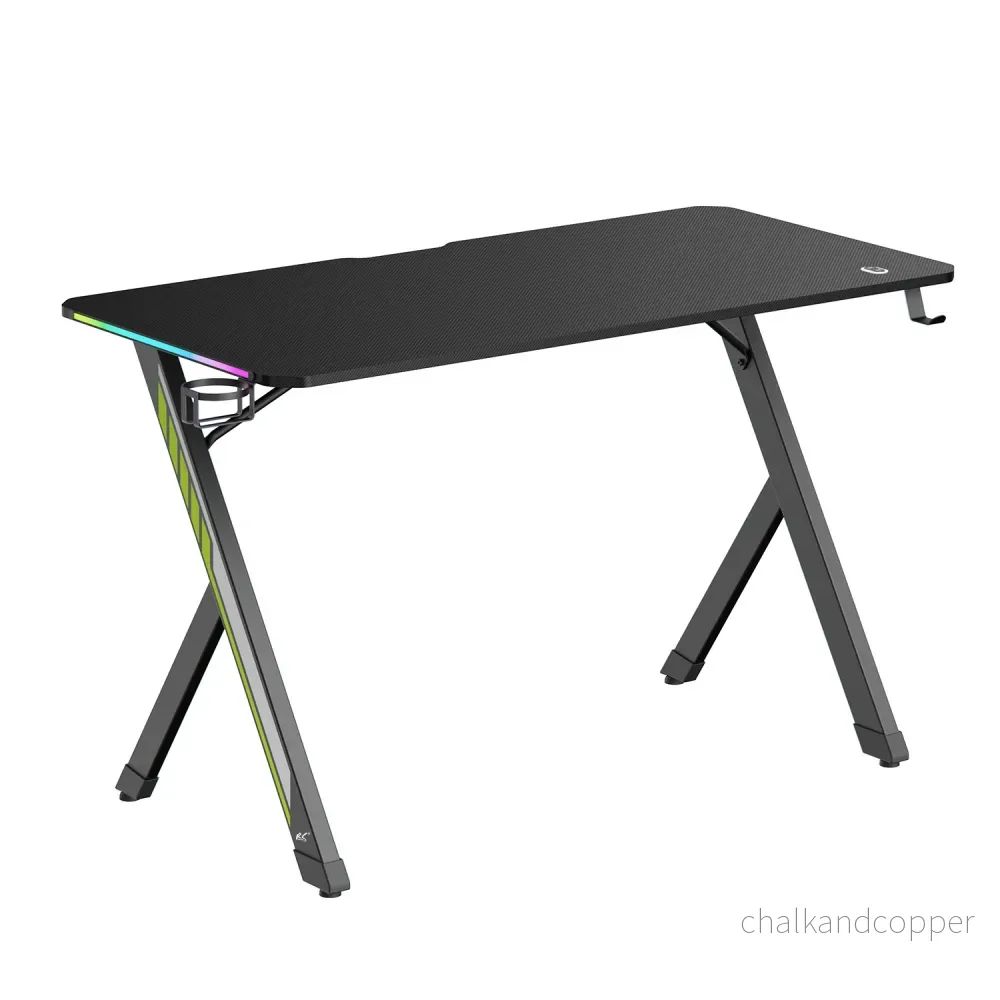 NanoRS gaming desk, svart, med hörlurs- och mugghållare, RGB-bakgrundsbelysning, max. 75kg, mått 1200x600x750mm, RS102 - Bild 2