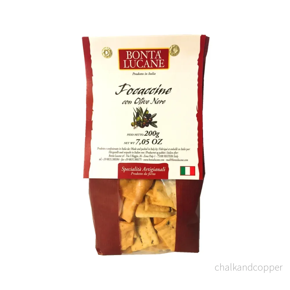 Focaccine med svarta oliver 200 g – Bonta Lucane