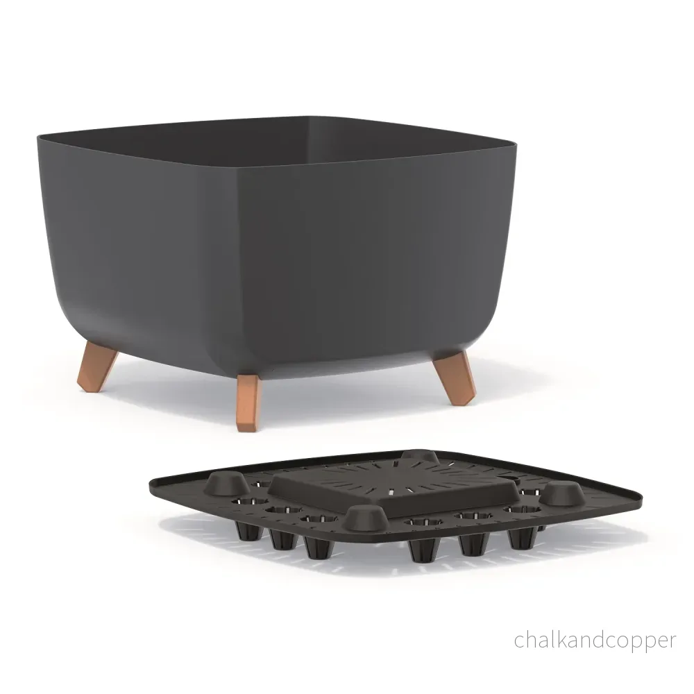 Prosperplast Gracia Square Flowerpot Med Avtagbara Ben Inkl. Insats För Inomhus- Och Utomhusbruk Square Planter Plastic UV-Beständig 39x39x27cm Antracit - Bild 2
