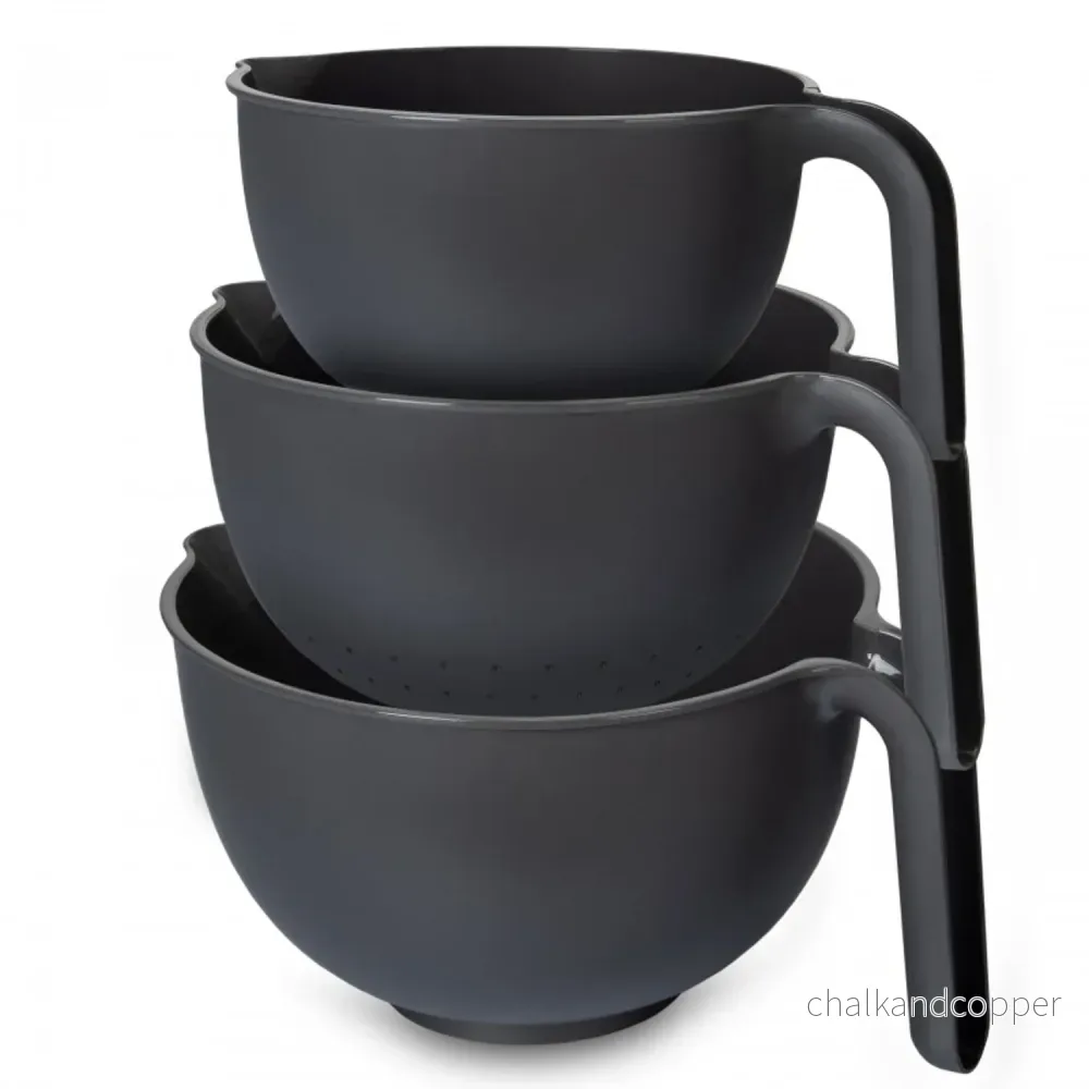 Practic set, 2x skål, durkslag, med handtag, mörk grafit, 10034392