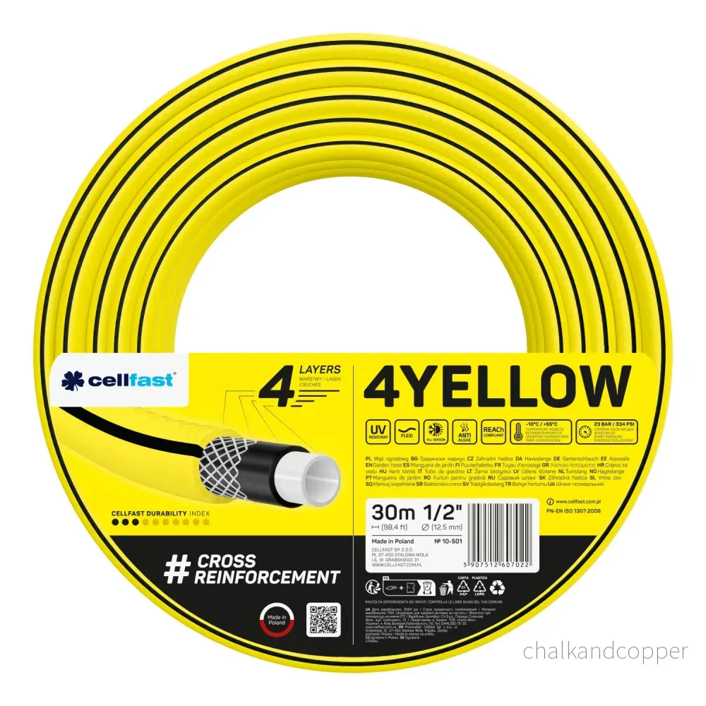 Cellfast 4YELLOW trädgårdsslang 1/2" 30 m + Cellfast slanghållare i grått + set med Cellfast Basic rak sprinkler 1/2" - Bild 2