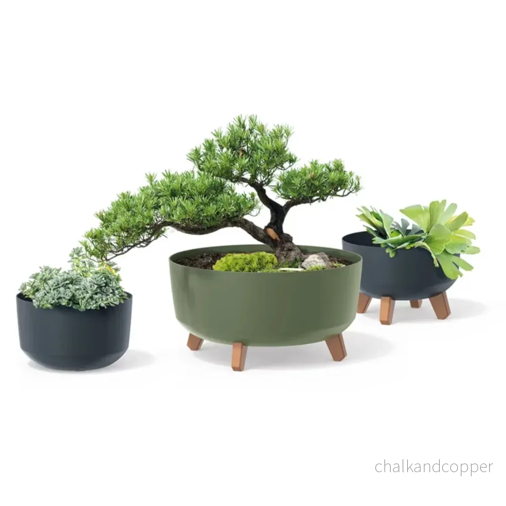 Gracia Låg Blomkruka Med Avtagbara Ben Inkl. Insats För Inomhus Och Utomhus Plast UV-Beständig (380mm, Antracit) - Bild 3