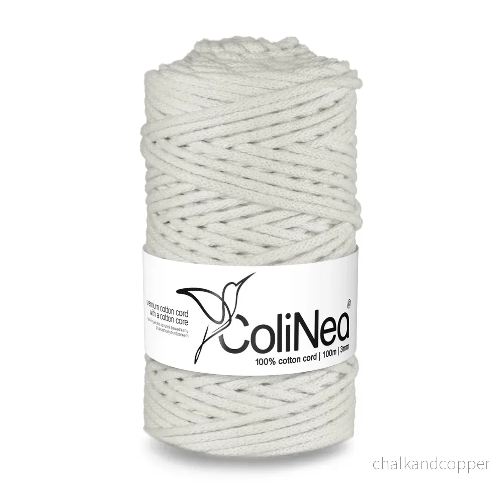 ColiNea, bomullssladd med bomullskärna, flätad, 3mm, 100m, vit